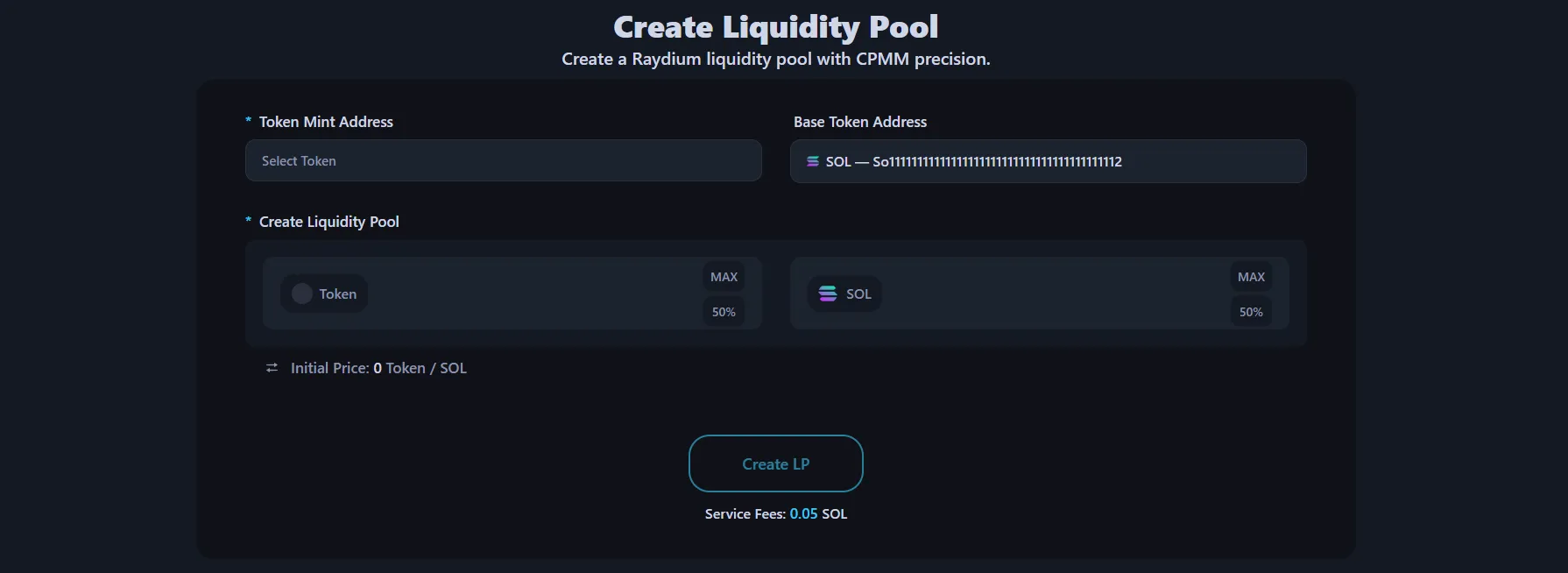 Image shows Alphecca liquidity pool creation interface.