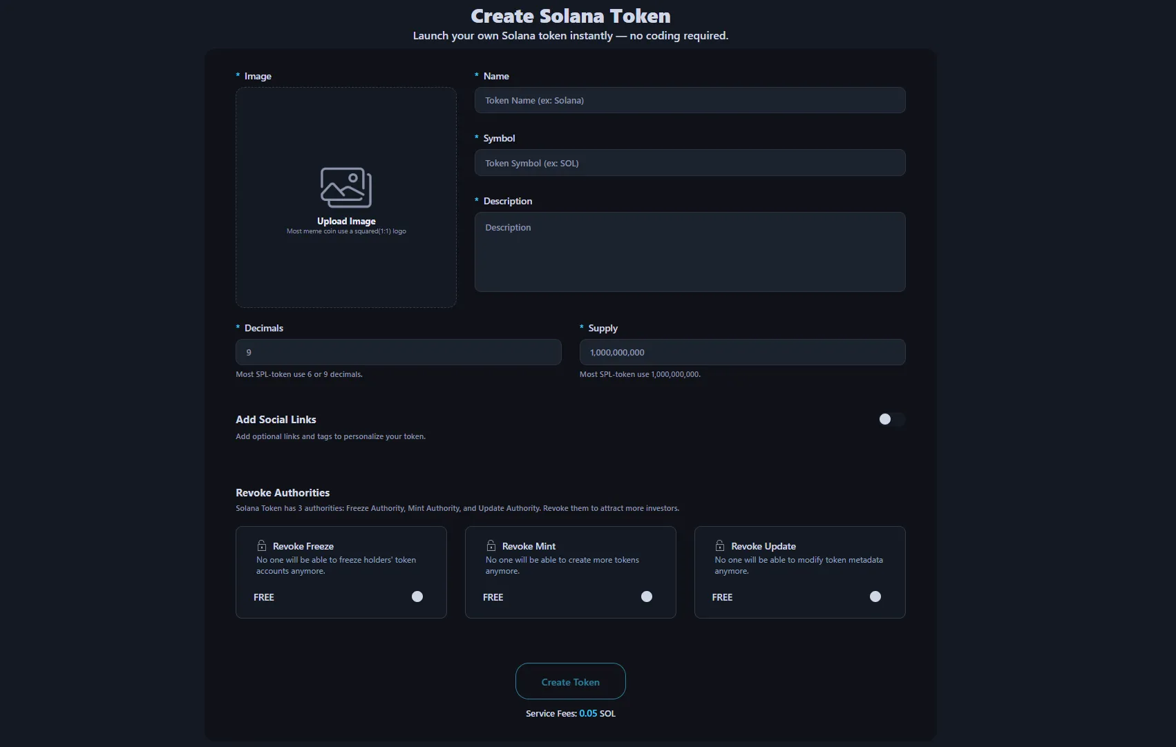 Image shows Alphecca token creation interface.
