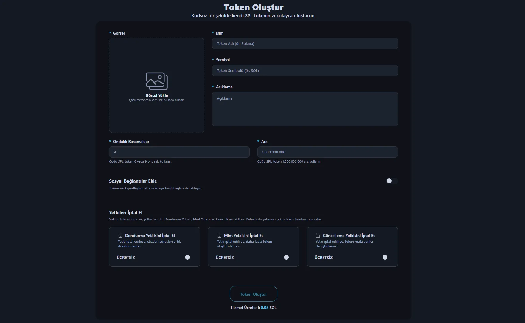 Görsel Alphecca token oluşturma arayüzünü gösteriyor.