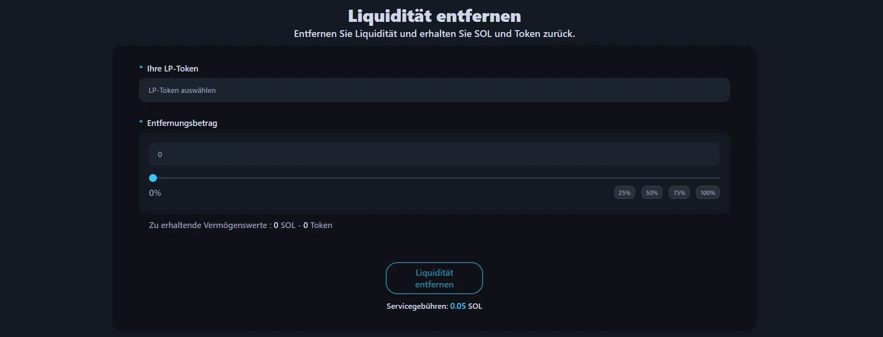 Bild zeigt die Alphecca Liquiditätsentfernungsoberfläche.