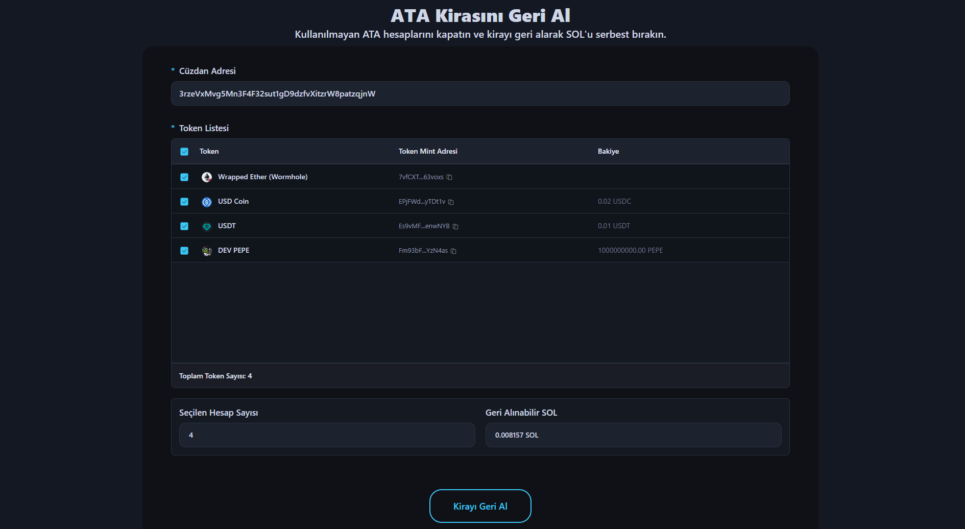 Alphecca ATA Geri Alma Arayüzü